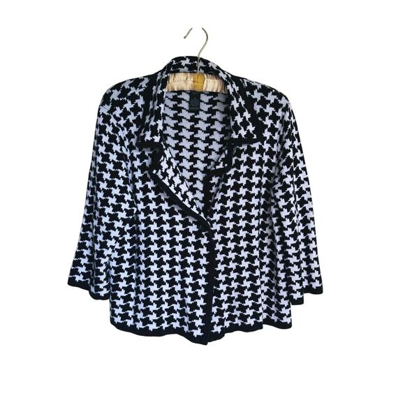 Josephine Chaus Button Houndstooth Knit Cardigan Blazer Sweater XL Heritage - Picture 2 of 8